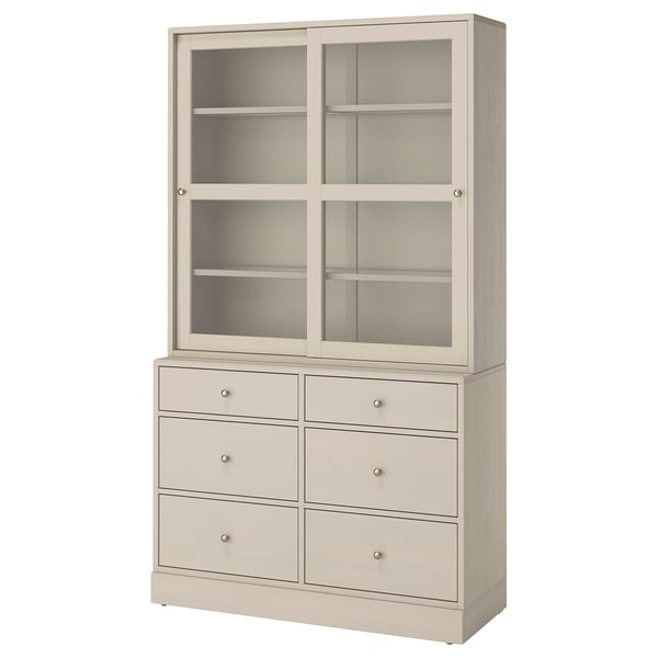 HAVSTA Förvaring med glasdörrar - gråbeige 121x47x212 cm
