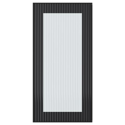 HEJSTA svart glasdörr, elegant vertikal design med texturerat glas, aluminiumram, modernt utseende.