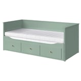 HEMNES Dagbädd m 3 lådor/2 madrasser, grågrön/Åfjäll fast, 80x200 cm