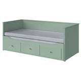 HEMNES Dagbädd m 3 lådor/2 madrasser, grågrön/Ågotnes fast, 80x200 cm