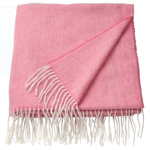 Knallrosa HOLMVI pläd med fransar, mjuk, återvunnen polyester.