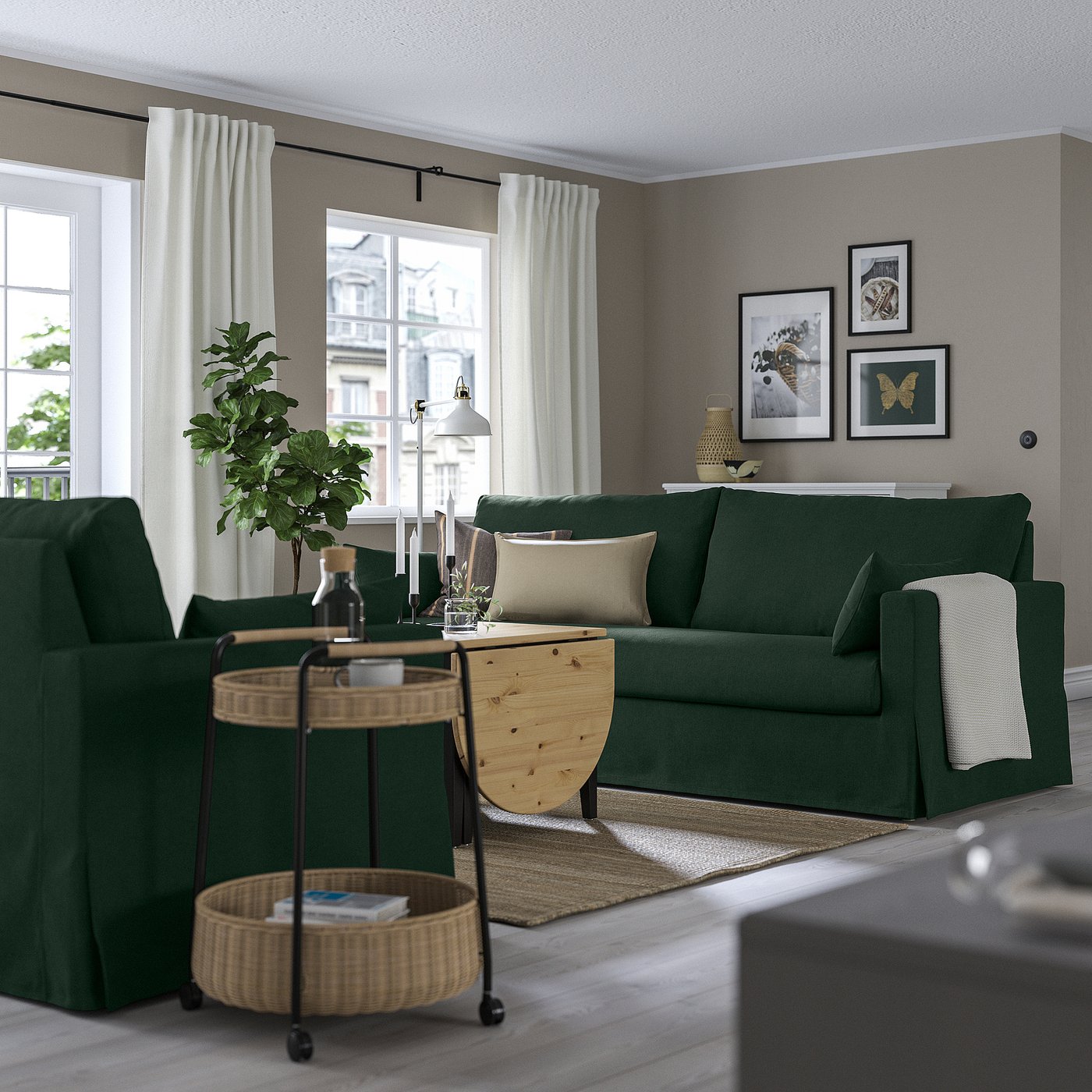 IKEA HYLTARP 3-sitssoffa, tallmyra mörkgrön