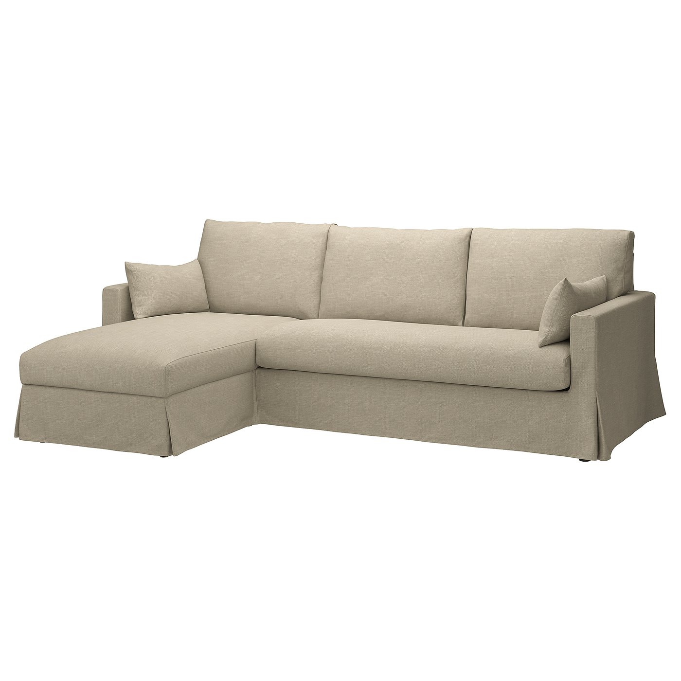 IKEA HYLTARP kläd t 3-sitssoffa m schäs, vänster, hemmesta ljusbeige
