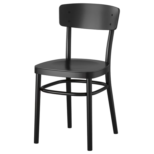 IDOLF svart trästol, elegant design med rundade kanter.