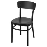 En svart trästol som heter IDOLF med en elegant design och böjt ryggstöd, lämplig för hållbara och bekväma sittplatser.