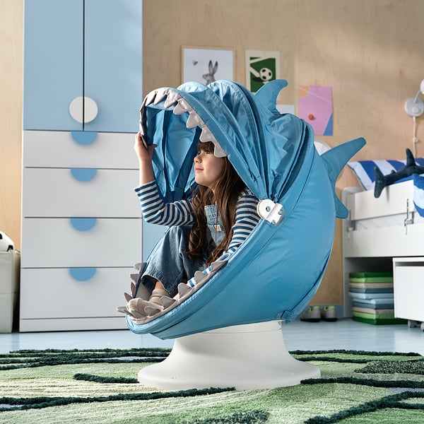 IKEA PS LÖMSK Överdrag till snurrfåtölj för barn, blå/haj