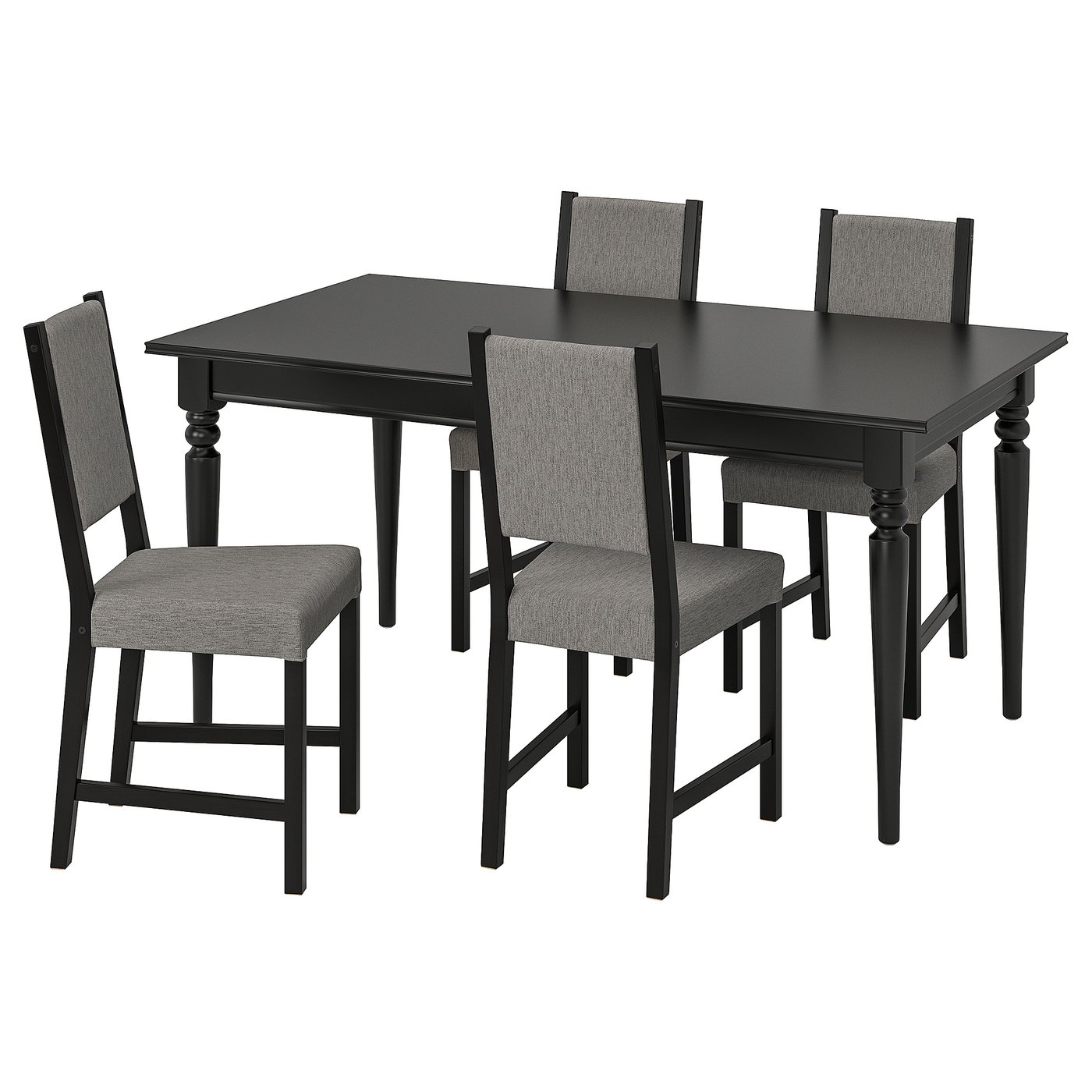 IKEA INGATORP / STEFAN bord och 4 stolar, svart/knisa grå/beige, 155/215 cm
