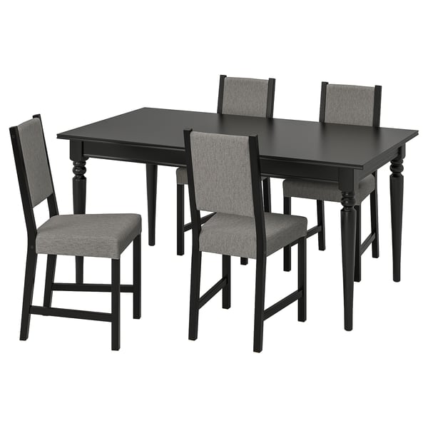 INGATORP / STEFAN Bord och 4 stolar - svart/Knisa grå/beige 155/215 cm
