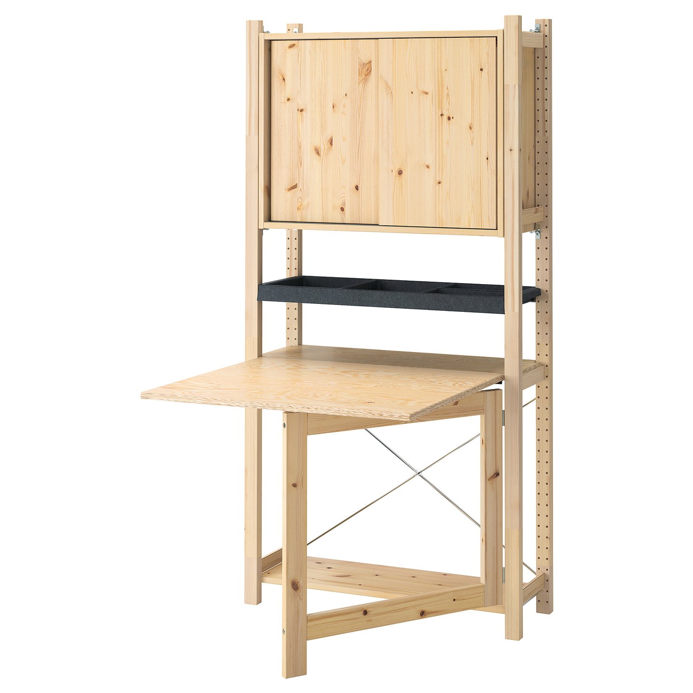 IVAR 1 sektion/fällbart bord/skjutdörr, furu/filt, 89x30x179 cm - IKEA