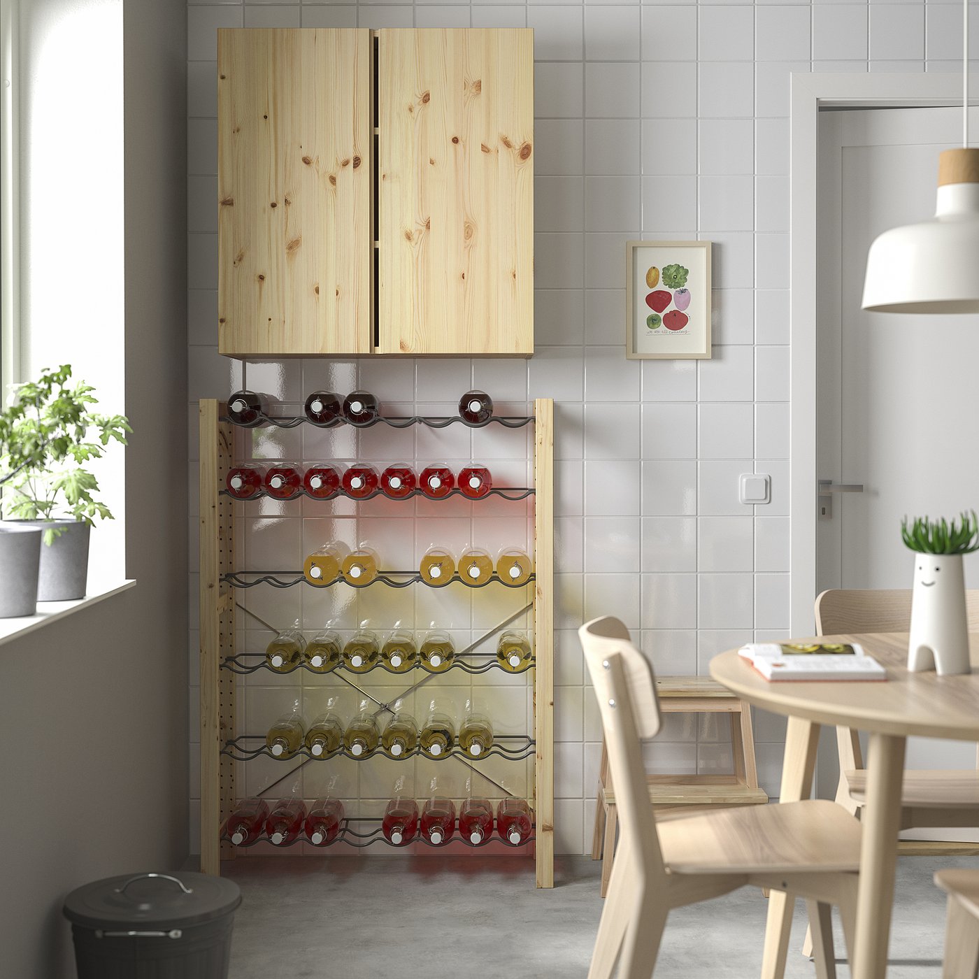 IKEA IVAR 1 sektion/flaskställ, furu/grå, 89x30x124 cm