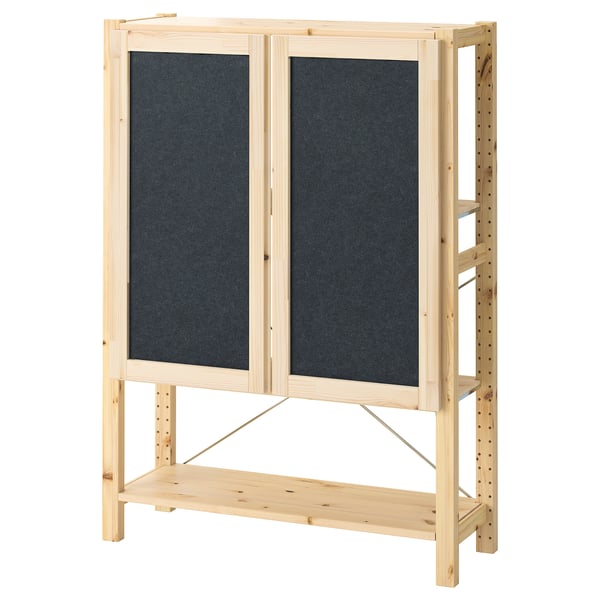 IVAR Hylla med dörrar - furu/filt 89x30x124 cm