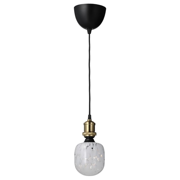 JÄLLBY / MOLNART Taklampa med ljuskälla - förmässingad/tubformad vit/klarglas