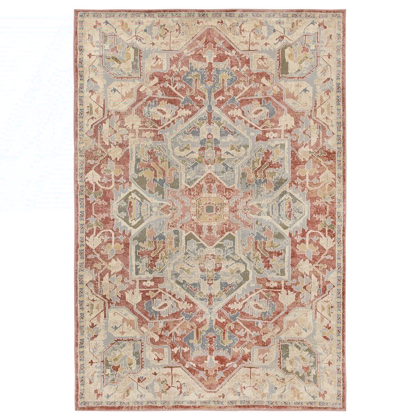 IKEA JÄRNVÄG matta, kort lugg, ornamentmönster rosa/beige, 200x300 cm