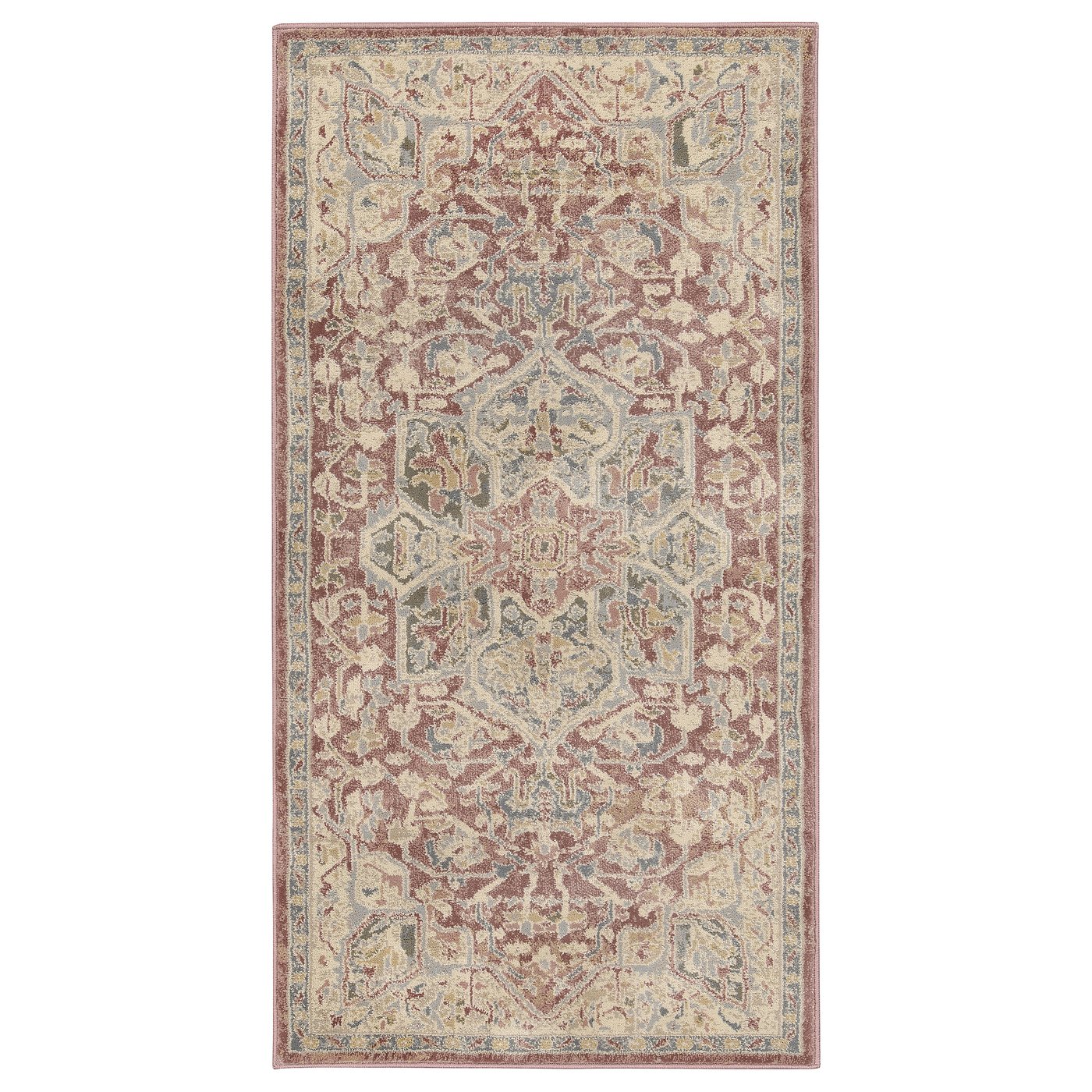 IKEA JÄRNVÄG matta, kort lugg, ornamentmönster rosa/beige, 80x150 cm