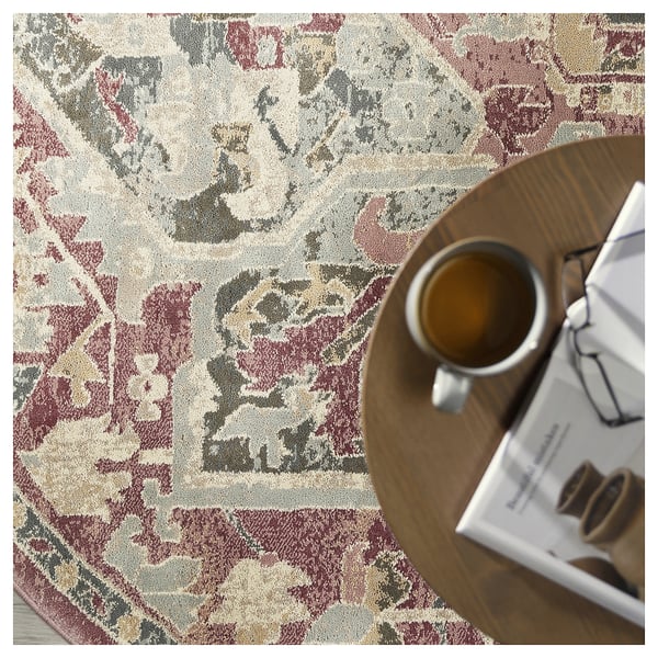 JÄRNVÄG Matta, kort lugg, ornamentmönster rosa/beige, 195 cm