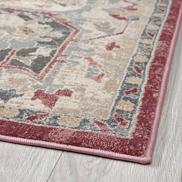 JÄRNVÄG Matta, kort lugg, ornamentmönster rosa/beige, 200x300 cm