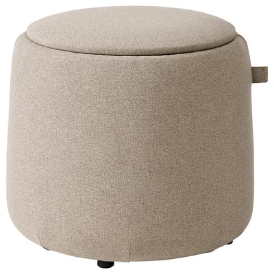 JÄRRESTAD cylindrisk ottoman, grå tweed, mysig och modern, dold förvaring, återvunnet material.