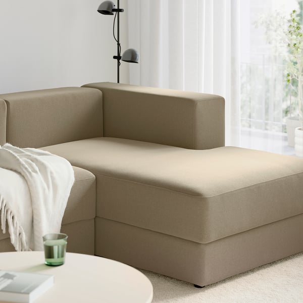 JÄTTEBO 4-sitsig modulsoffa med schäslong, höger/Johanneshov brun-beige
