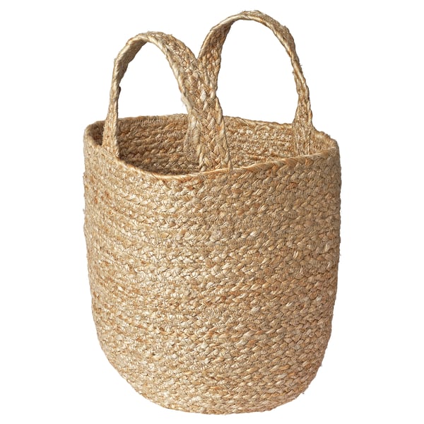 KÄLKEN naturlig juteförvaringskorg, handvävd, cylindrisk form med översta handtag.