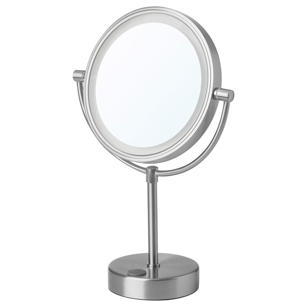KAITUM rund spegel i rostfritt stål med justerbart ljus, perfekt för makeup.