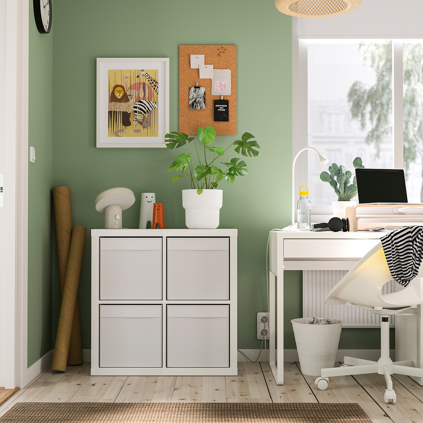 IKEA KALLAX hylla, vit/dröna vit, 77x39x77 cm