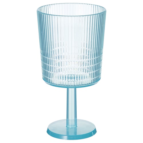 Blått KALLSINNIG vinglas i plast, texturerad design, hållbar, stativbas.