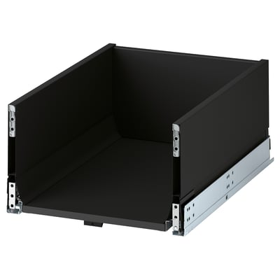 KNIVSHULT svart låda, stilren design med slät yta, slitstarka stålskenor, mörk köksmatch.