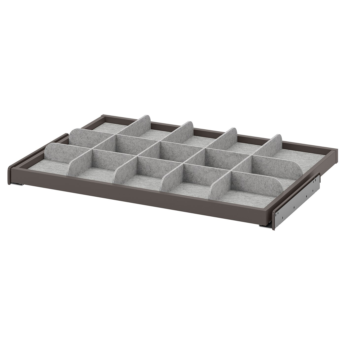 IKEA KOMPLEMENT utdragbart hyllplan med avdelare, mörkgrå/ljusgrå, 75x58 cm