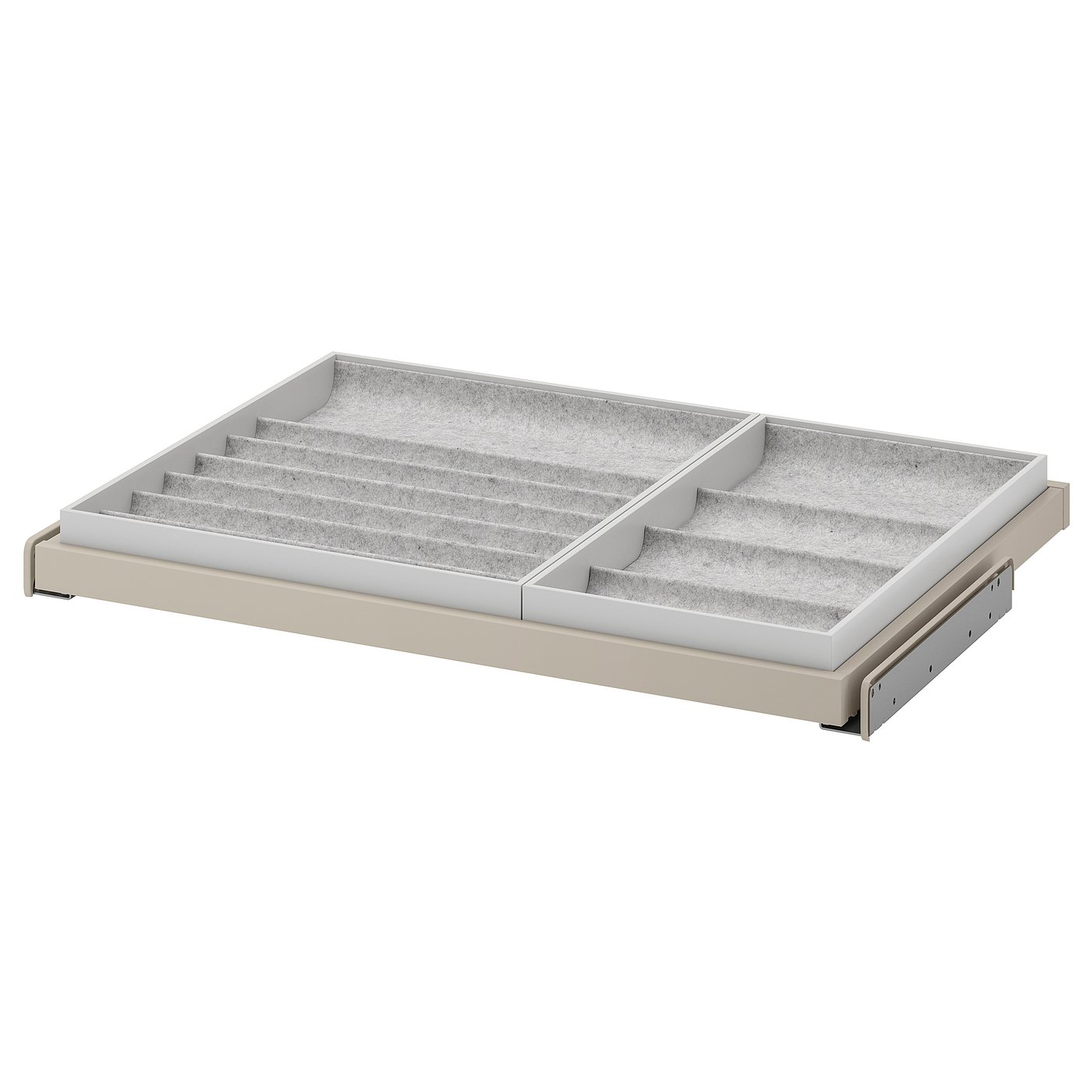 IKEA KOMPLEMENT utdragbart hyllplan med insats, gråbeige/ljusgrå, 75x58 cm
