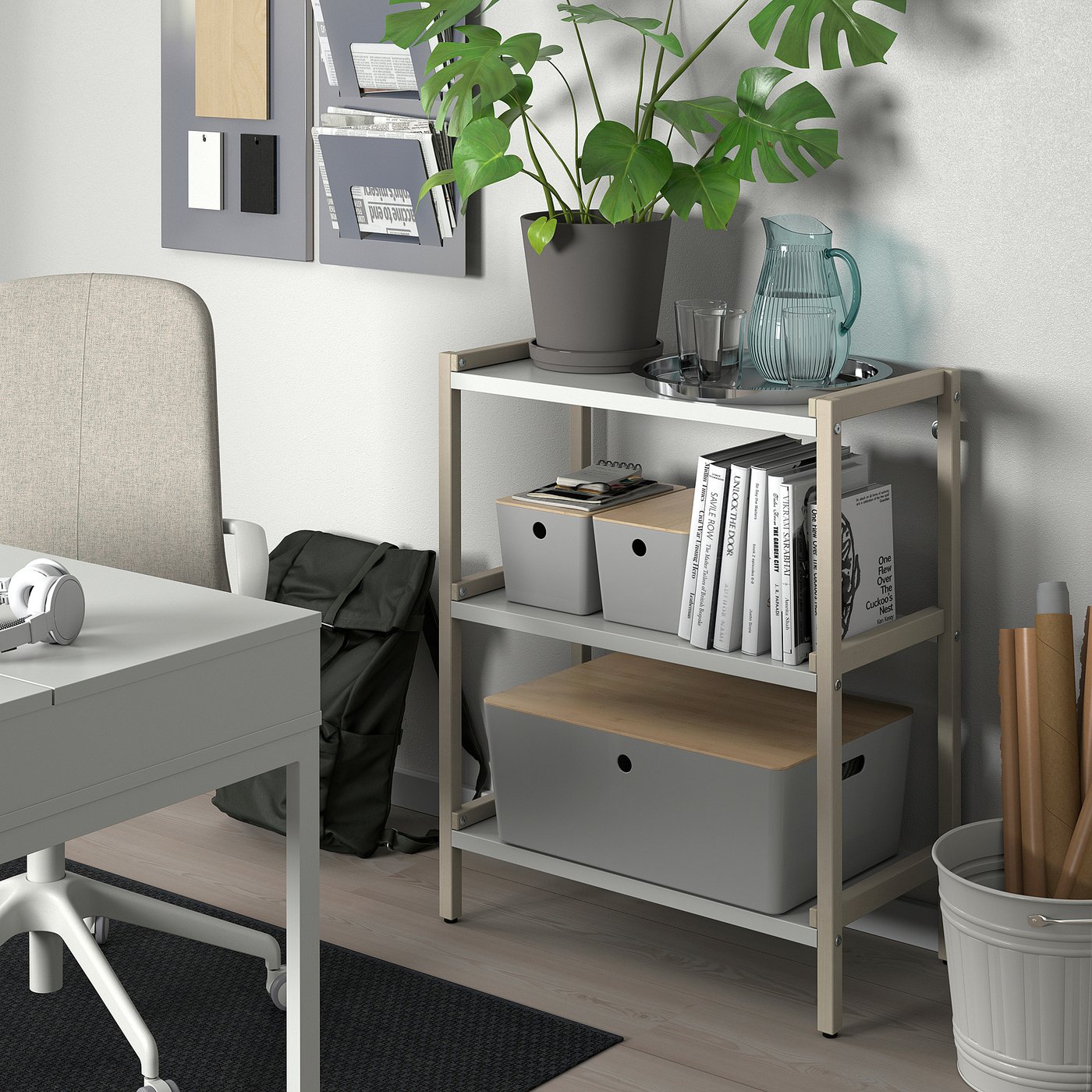 IKEA KUGGIS låda med lock, ljusgrå/bambu, 37x54x21 cm