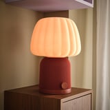 KULGLASS Bluetooth-högtalare med lampa, röd brun/rosa