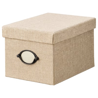 KVARNVIK Förvaringslåda med lock, beige, 18x25x15 cm