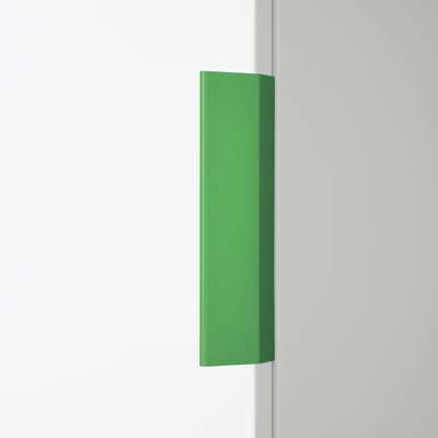 Grönt LÄTTHET-handtag, smalt, minimalistiskt, fästs var som helst; visas stor, täcker 1/3 vägghöjd.