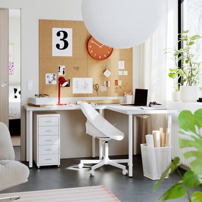 LAGKAPTEN / LINNMON L-format skrivbord, vit, 120x160 cm