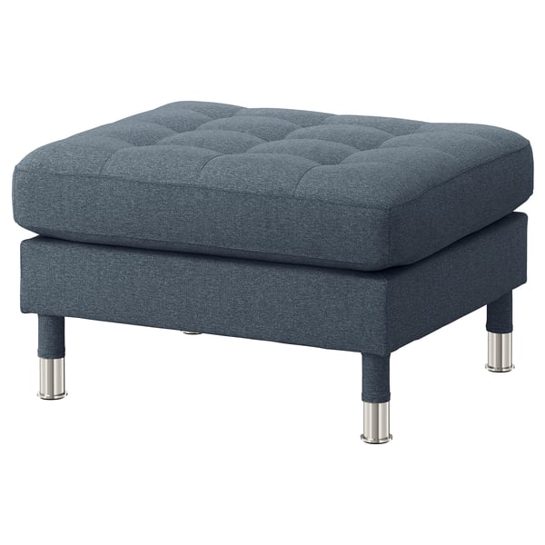 LANDSKRONA grå fotpall, tuftad design, kromade ben, polyester.