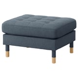 Blå fotpall i tyg LANDSKRONA, träben, fyrkantig form, mysig design.