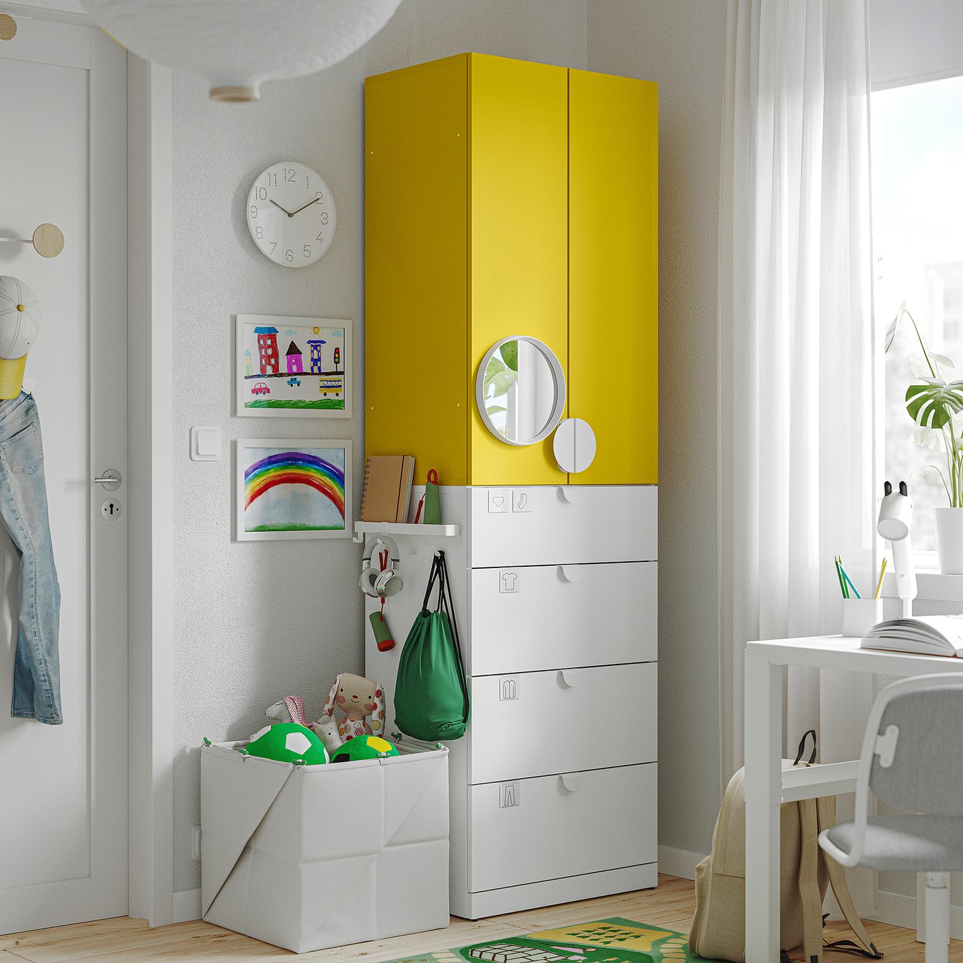 IKEA LASTARE garderobskombination, vit/gul, 60x42x200 cm