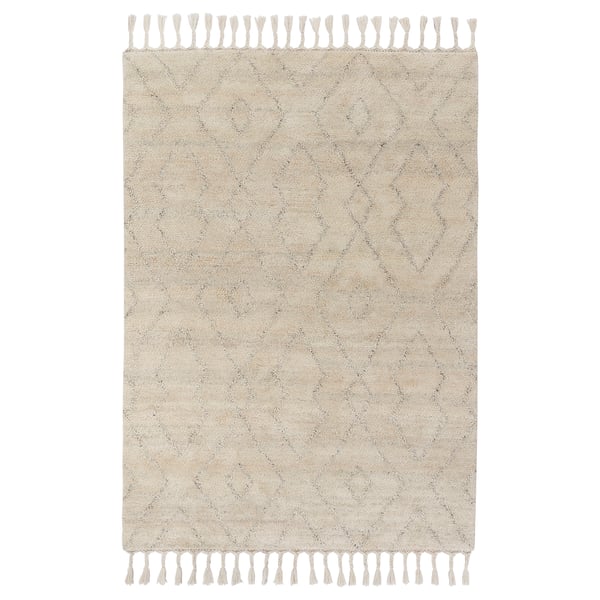 LENTÅTEL Matta, lång lugg - beige/handgjord 170x240 cm