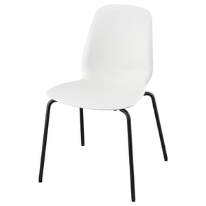 Modern vit LIDÅS stol med snygga svarta ben, sits och rygg i slät plast, stapelbar design.