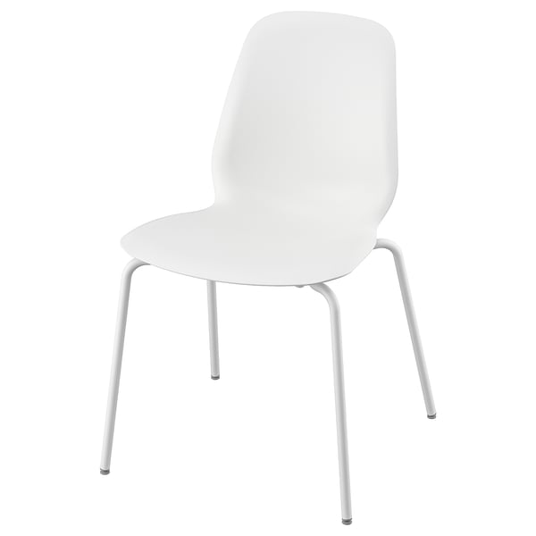 En vit LIDÅS stol med svängd sits och rygg, som stöds av fyra metallben.