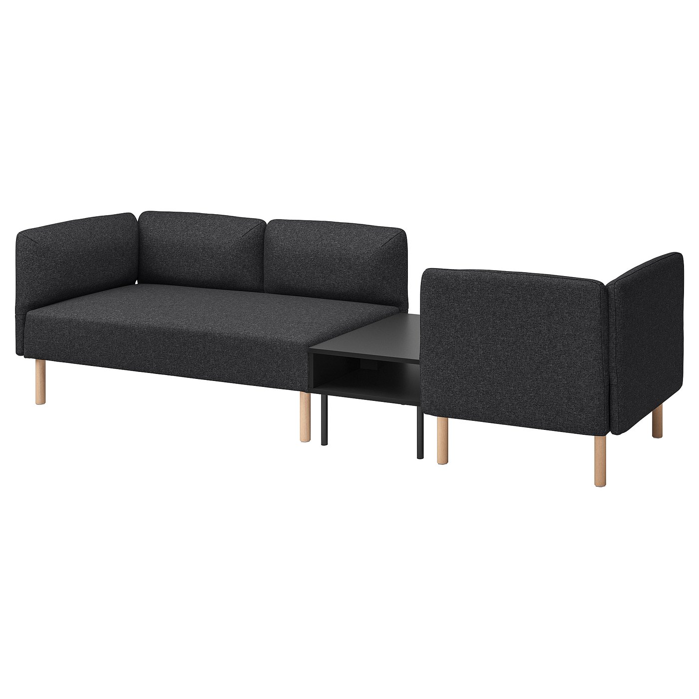 IKEA LILLEHEM 3-sitsig modulsoffa med sidobord, gunnared mörkgrå/trä