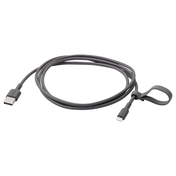 LILLHULT USB-A till lightning, mörkgrå, 1.5 m