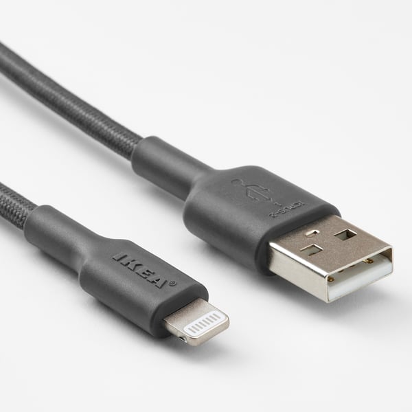 LILLHULT USB-A till lightning, mörkgrå, 1.5 m