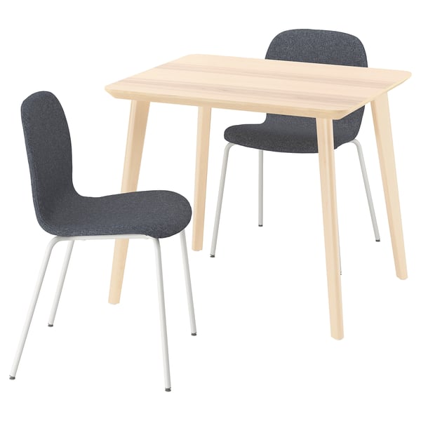 LISABO / KARLPETTER Bord och 2 stolar - askfaner/Gunnared mellangrå vit 88x78 cm