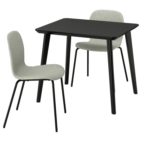 LISABO / KARLPETTER Bord och 2 stolar - svart/Gunnared ljusgrön svart 88x78 cm