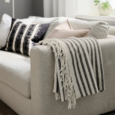 LIVVAKT Pläd, off-white grå/randig, 130x170 cm