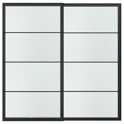 LUNDBRÄSMA Skjutdörrpar, svart/rutmönstrat glas, 200x201 cm