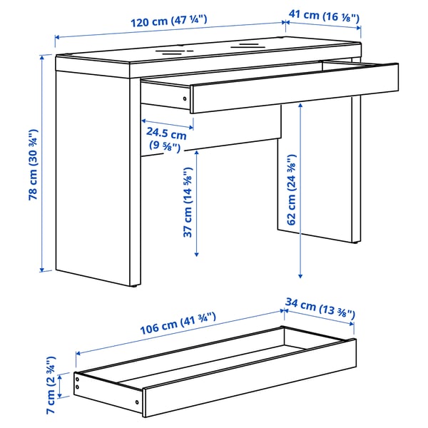 MALM Toalettbord, vit, 120x41x78 cm