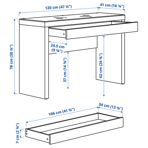 MALM Toalettbord, vit, 120x41x78 cm