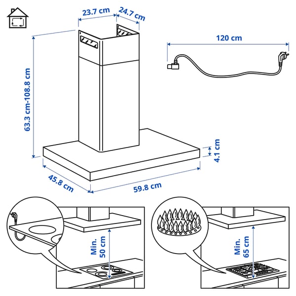 Illustration med mått för produkten: MATÄLSKARE.